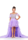 Orchid ASHLEYlauren 8259 fun and flirty kids high-low tulle dress featuring a V-neckline, V-back, off shoulder feather straps, and a crystal-encrusted beaded bustier for a dazzling and stylish look.