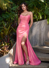 ASHLEYlauren 11832 - Pink Metallic Strapless Evening gown - Ruched Dress With Slit - Ashley Lauren Dress - Editorial