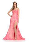 ASHLEYlauren 11832 - Pink Metallic Strapless Evening gown - Ruched Dress With Slit - Ashley Lauren Dress