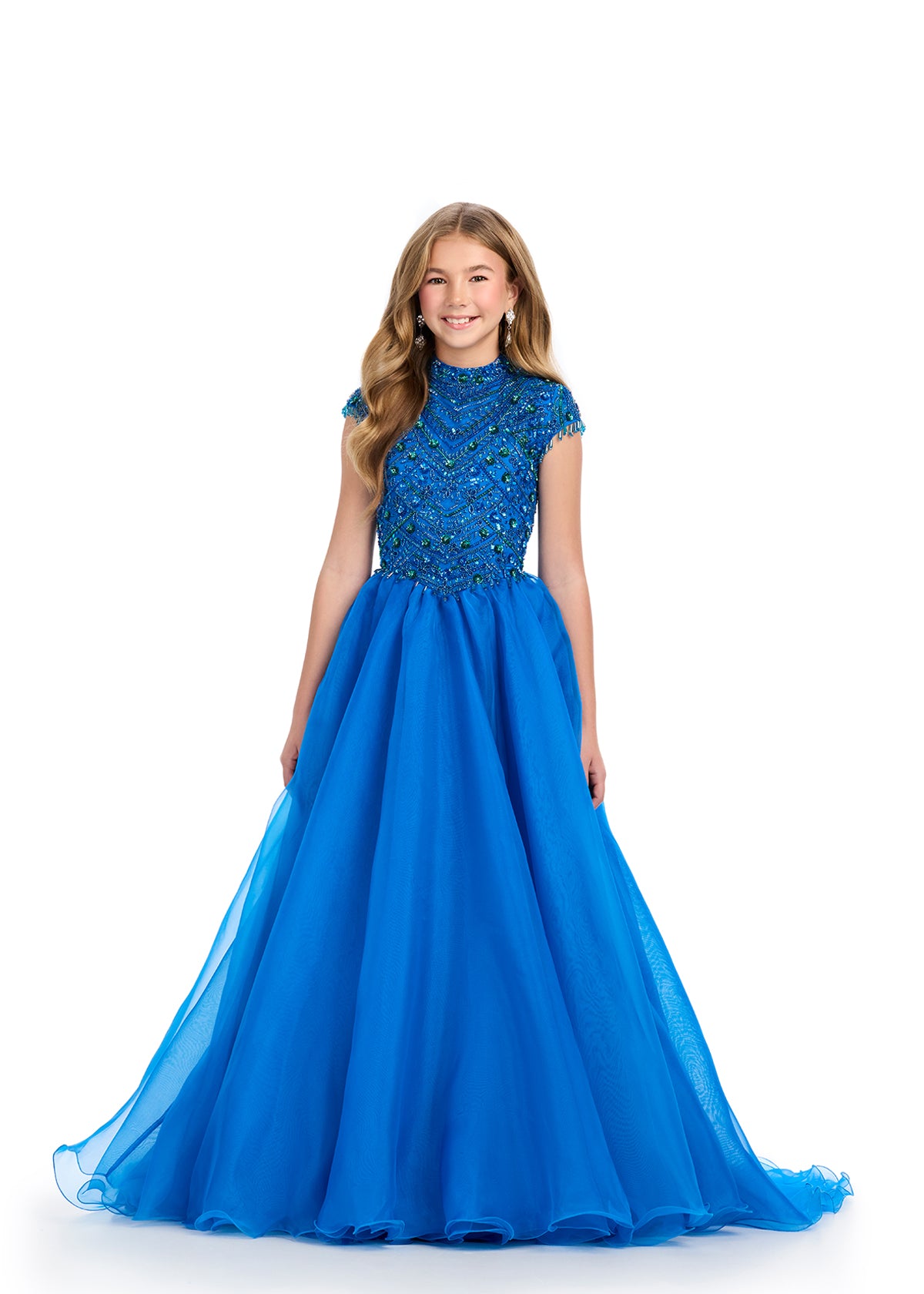 ASHLEYlauren 8296 Halter Beaded Organza Ball Gown
