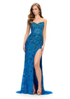 Peacock ASHLEYlauren 11614 Strapless Fully Beaded Gown with Sweetheart Neckline, Illusion Corset Bustier, and Left Leg Slit