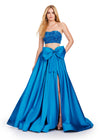 Peacock ASHLEYlauren 11650 Two-Piece Ball Gown with Intricately Beaded Strapless Bustier, A-Line Taffeta Skirt, and Statement Oversized Bow Detail