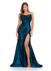 ASHLEYlauren 11832 - Blue Metallic Strapless Evening gown - Ruched Dress With Slit - Ashley Lauren Dress