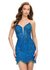 Peacock ASHLEYlauren 4703 Strapless Hand Beaded Cocktail Dress with Illusion V-Neckline and Trim Details