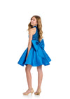 Back - Peacock ASHLEYlauren 8286 Halter Neck Cocktail Dress with Fully Beaded Bustier, Taffeta A-Line Skirt, and Oversized Bow