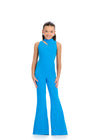 Peacock ASHLEYlauren 8313 Scuba Jumpsuit with High Neckline, Illusion Cut-Out, and Sleek Tailored Fit