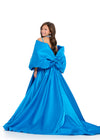 Back - Peacock ASHLEYlauren 8321 Satin Bow Overskirt with Oversized Bow and Back Skirt Detail