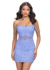 Periwinkle ASHLEYlauren 4702 Hand Beaded Cocktail Dress with Off Shoulder Beaded Straps and Fitted Skirt