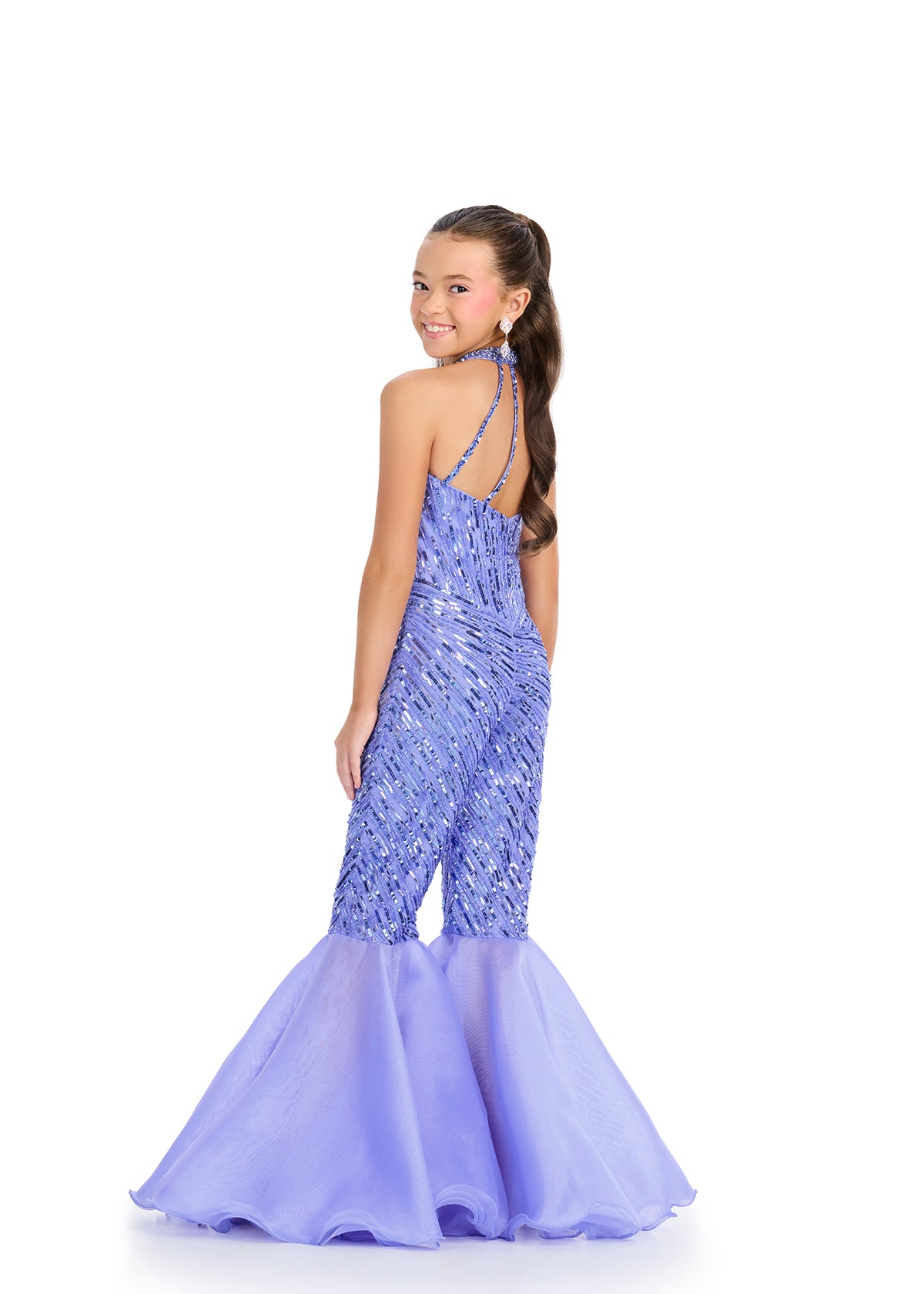 ASHLEYlauren 8318 Fully Beaded Jumpsuit with Organza Flares