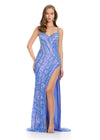 Periwinkle ASHLEYlauren 11812 Fully Beaded Gown with Sweetheart Neckline, Lace-Up Back, and Left Leg Slit