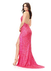 ASHLEYlauren 11065 Hand Beaded Gown with Plunging Halter Neckline, Left Leg Slit, and Low Back