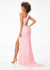 Back - ASHLEYlauren 11144 – A dazzling one-shoulder sequin gown featuring an asymmetrical lace-up back, left leg slit, and fully hand-beaded design. Perfect for making a statement and turning heads at any event.