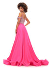 Back - Pink ASHLEYlauren 11253 – A dazzling chiffon A-line gown featuring a sweetheart neckline and a fully encrusted bustier with crystals and pearls, along with crystal and pearl-encrusted spaghetti and shoulder straps. Perfect for making an unforgettable statement at any event.