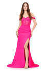 Pink ASHLEYlauren 11391 standout evening gown featuring a sweetheart neckline, off shoulder straps, beaded corset details, and a sleek jersey skirt for an elegant and sophisticated look.