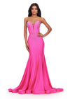Pink ASHLEYlauren 11560 Classic Strapless Jersey Gown with Glamorous Beaded Corset Bustier, Sparkling Press On Stone Accents, and Sweep Train
