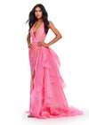 Pink ASHLEYlauren 11601 Dramatic Ruffle Organza Side Overskirt with Wire Hem, Perfect for Pairing with Gowns, Jumpsuits, or Cocktail Dresses