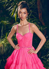 Pink ASHLEYlauren 11603 Spaghetti Strap Tulle Ball Gown with Tiered Skirt, Beaded Waist and Strap Accents, and Corset Bustier