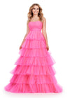 Pink ASHLEYlauren 11621 Strapless Tulle Ball Gown with Ruched Bustier and Layered Multi-Tiered Skirt