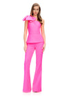 Pink ASHLEYlauren 11699 Scuba Jumpsuit with One Shoulder Neckline, Statement Oversized Bow, and Structured Peplum Waist