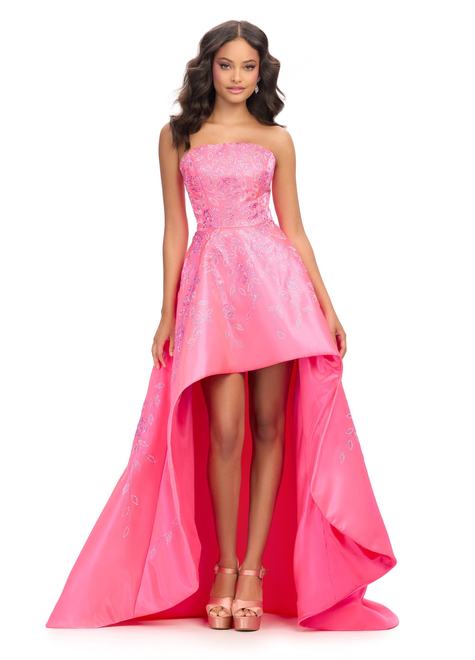 ASHLEYlauren 11734 Strapless Satin High Low Gown ASHLEYlauren 11734 Strapless Satin High Low Gown