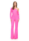 Pink ASHLEYlauren 11763 Statement One Shoulder Scuba Jumpsuit with Asymmetric Off the Shoulder Sleeve
