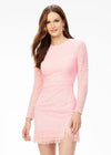 ASHLEYlauren 4438 – A sassy and classy fully hand-beaded long sleeve cocktail dress featuring a fitted skirt with fringe detail along the left leg slit and hemline. Perfect for making a bold, elegant statement at any event.