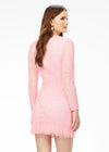 Back - ASHLEYlauren 4438 – A sassy and classy fully hand-beaded long sleeve cocktail dress featuring a fitted skirt with fringe detail along the left leg slit and hemline. Perfect for making a bold, elegant statement at any event.