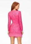 Back - ASHLEYlauren 4438 – A sassy and classy fully hand-beaded long sleeve cocktail dress featuring a fitted skirt with fringe detail along the left leg slit and hemline. Perfect for making a bold, elegant statement at any event.