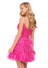 Back - Pink ASHLEYlauren 4604 – A fabulous cocktail dress featuring intricate beading throughout, a sweetheart neckline, spaghetti straps, and an A-line skirt adorned with feather details. Perfect for turning heads on the dance floor or stage.