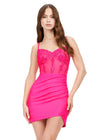 Pink ASHLEYlauren 4619 cocktail dress featuring a sweetheart neckline, delicate spaghetti straps, intricately beaded corset bodice, and a sleek jersey fitted skirt for an elegant and modern look.