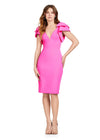 Pink ASHLEYlauren 4656 – A chic scuba cocktail dress featuring a deep illusion V-neckline, oversized bow details, and a fitted skirt for a flattering and stylish look. Perfect for any special occasion.