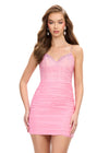 Pink ASHLEYlauren 4717 Spaghetti Strap Cocktail Dress with Beaded Sweetheart Neckline and Fitted Skirt