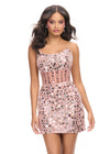 Pink ASHLEYlauren 4757 Strapless Hand Beaded Cocktail Dress with Mirror Details and Corset Bustier