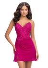 Pink ASHLEYlauren 4776 Strapless Cocktail Dress with Lace Applique Corset Bustier and A-Line Skirt