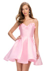 Pink ASHLEYlauren 4782 Mikado cocktail dress featuring a stunning sweetheart neckline, delicate flower detailing, and an A-line skirt for a fabulous and elegant look.