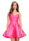 Pink ASHLEYlauren 4786 classic satin cocktail dress featuring a one shoulder design, ruched sweetheart bustier, and an elegant A-line skirt for a timeless and sophisticated look.