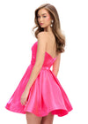 Pink ASHLEYlauren 4786 classic satin cocktail dress featuring a one shoulder design, ruched sweetheart bustier, and an elegant A-line skirt for a timeless and sophisticated look.