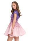 Back - ASHLEYlauren 4804 Fully Beaded A-Line Cocktail Dress with High Neckline, Short Sleeves, and Ombre Beading