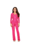 Pink ASHLEYlauren 8232 Fully Beaded Two-Piece Jumpsuit with Spaghetti Straps and Jacket