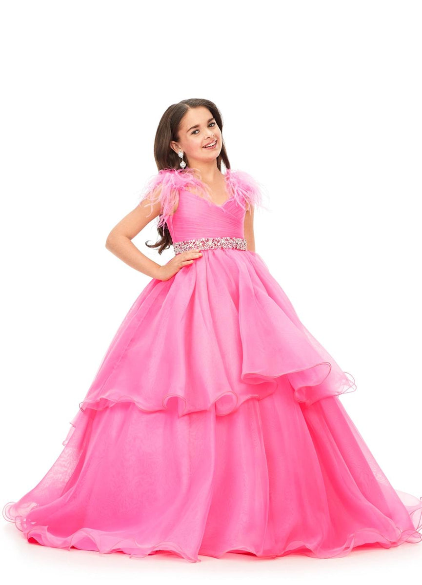 ASHLEYlauren 8184 -Kids' Organza Ball Gown with Feather