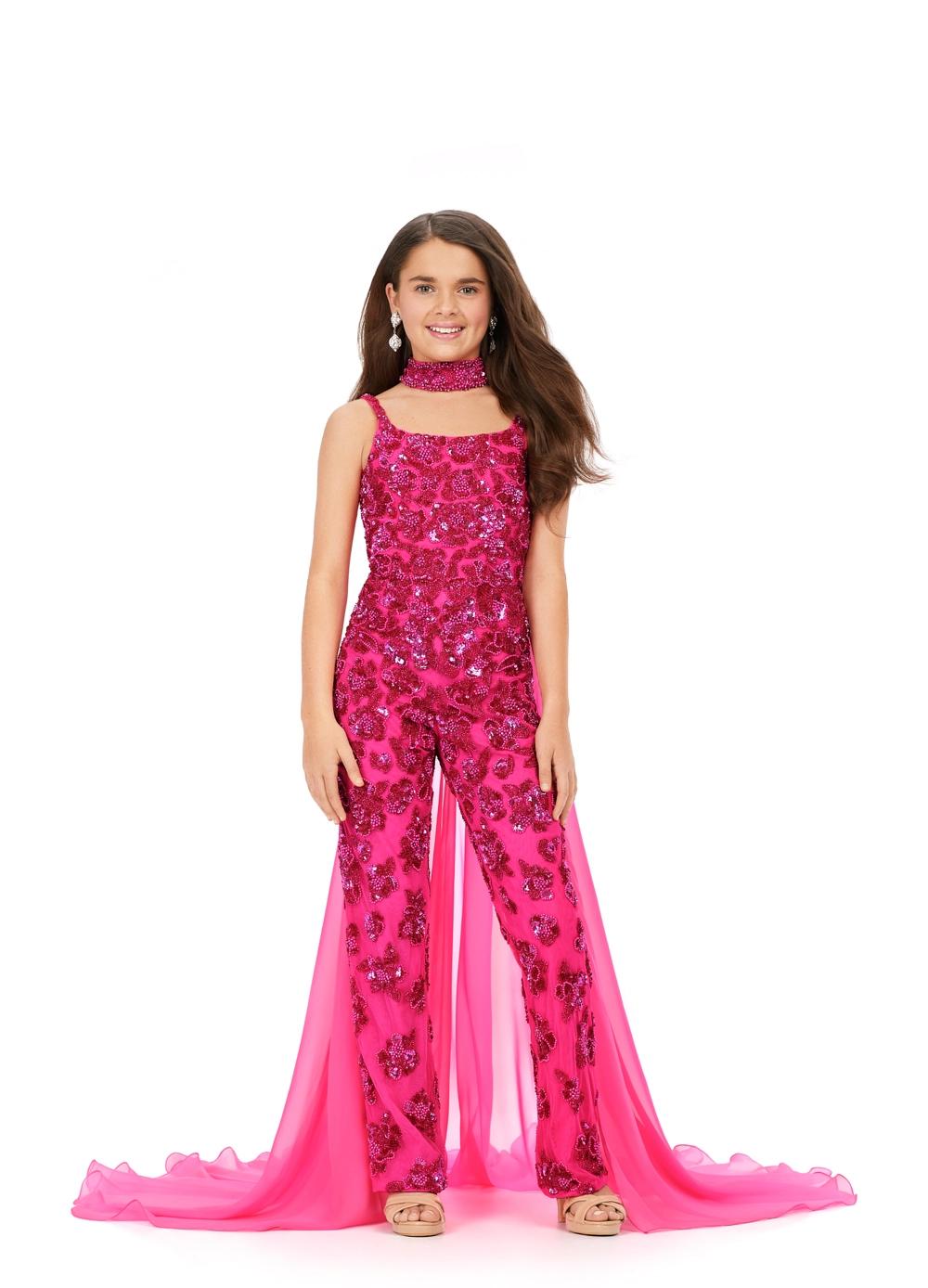 ASHLEYlauren 8190 Kids Beaded Jumpsuit with Cape