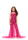 Pink ASHLEYlauren Kids 8190 Fully Beaded Jumpsuit with Matching Choker and Attached Cape