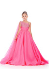 Pink ASHLEYlauren Kids 8212 One Shoulder Organza Ball Gown with Beaded Bodice and Cape