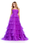 Purple ASHLEYlauren 11621 Strapless Tulle Ball Gown with Ruched Bustier and Layered Multi-Tiered Skirt