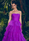Purple ASHLEYlauren 11621 Strapless Tulle Ball Gown with Ruched Bustier and Layered Multi-Tiered Skirt