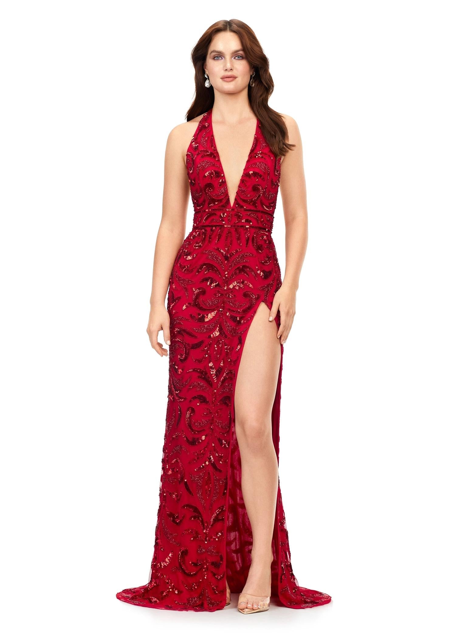 ASHLEYlauren 11283 Halter V Neck Fully Beaded Gown ASHLEYlauren 11283 Halter V Neck Fully Beaded Gown