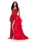 Red ASHLEYlauren 11601 Dramatic Ruffle Organza Side Overskirt with Wire Hem, Perfect for Pairing with Gowns, Jumpsuits, or Cocktail Dresses