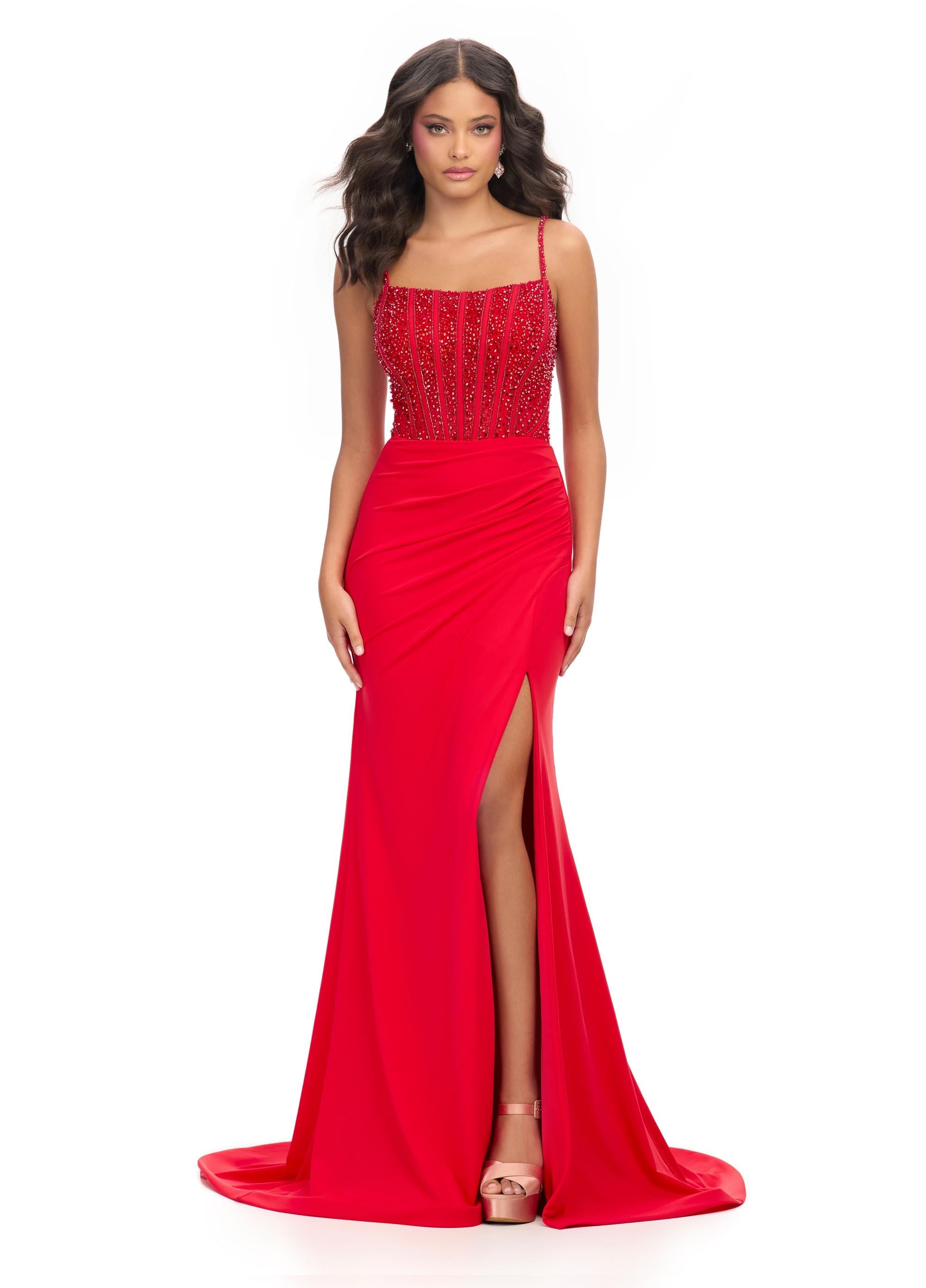 Ashley Lauren ウエスト カットアウトがお洒落 ロングドレス 4色 ASHLEYlauren 11664 - Beaded Corset Jersey Gown with Leg Slit