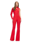 Red ASHLEYlauren 11764 One Shoulder Scuba Jumpsuit with High Neckline, Single Sleeve, Glamorous Cut Out, and Sleek Silhouette
