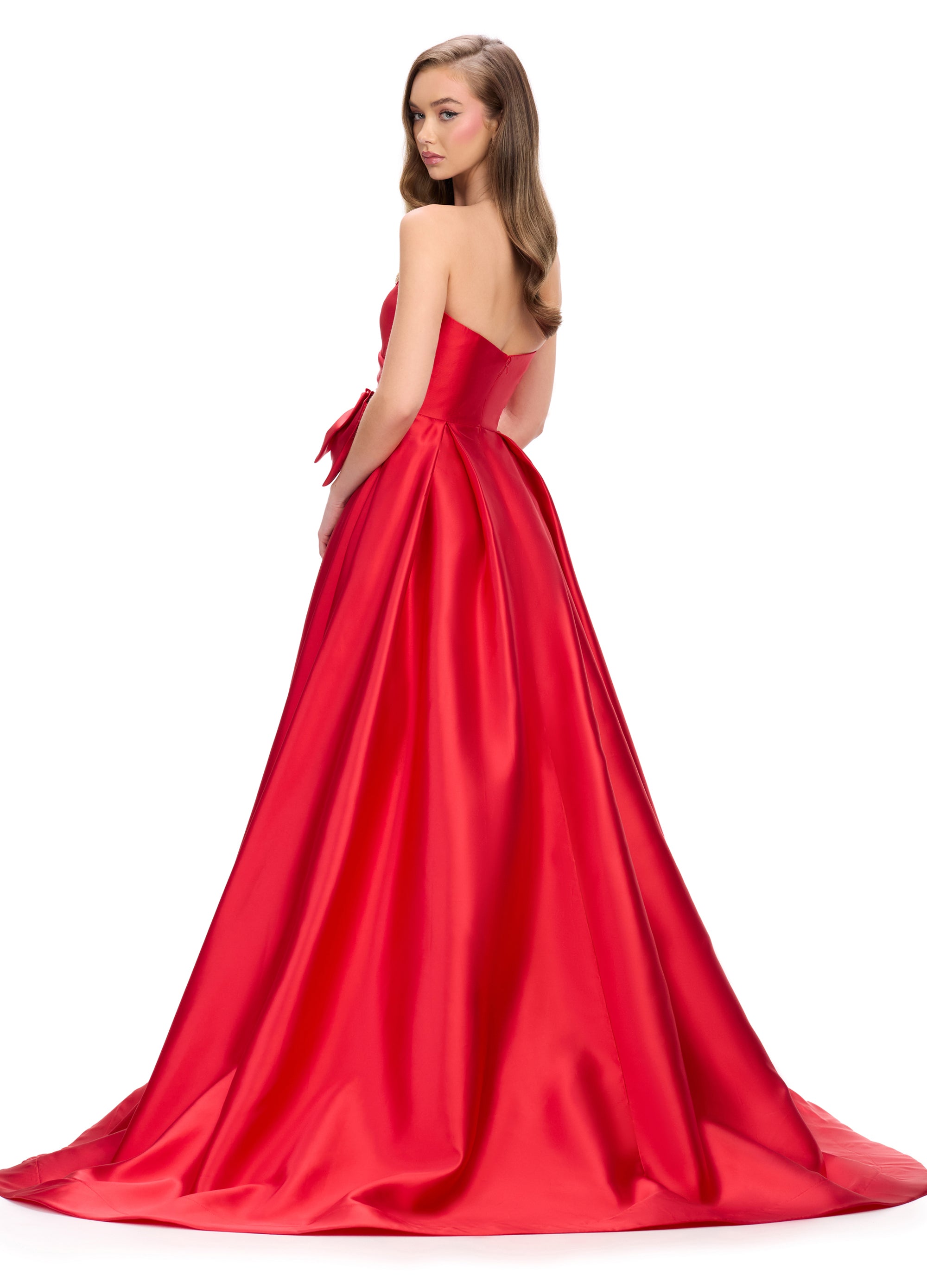 Back - ASHLEYlauren 11770 – A stunning strapless mikado gown featuring a sweetheart neckline, oversized bow detail, and an elegant A-line ball gown skirt. Perfect for making a statement at any special occasion.
